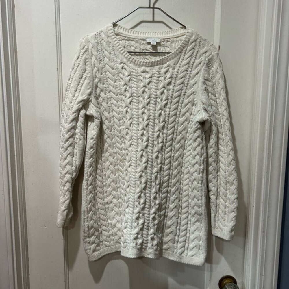 J. Jill women medium petite Cozy ivory Cream Cable Knit Sweater
